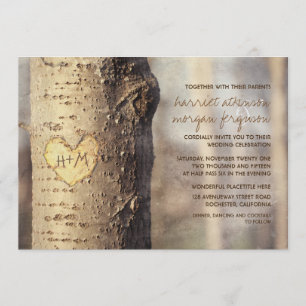 invitation à un mariage rustique de coeur sculpté