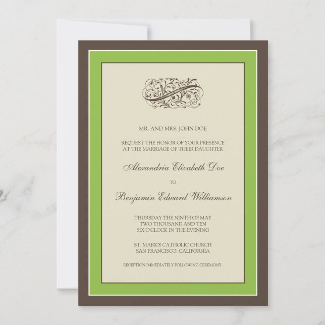 Invitation à un mariage tout simple (pomme verte) (Devant)