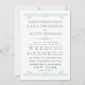 Invitation à un mariage Vintage Aqua TurquoiseTypo