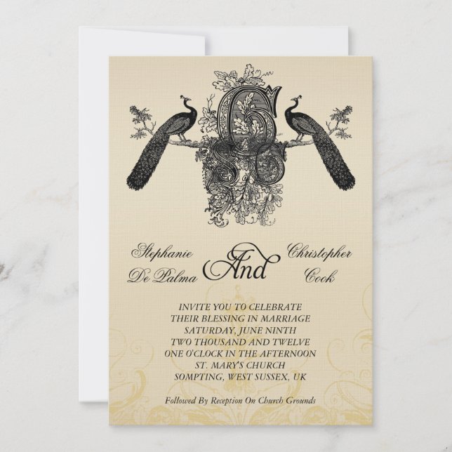 Invitation à un mariage vintage de trois monogramm (Devant)