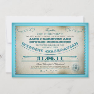 invitation à un mariage vintage turquoise - billet