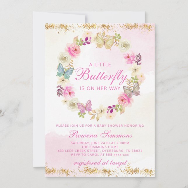 Invitation à un petit Baby shower papillon (Devant)