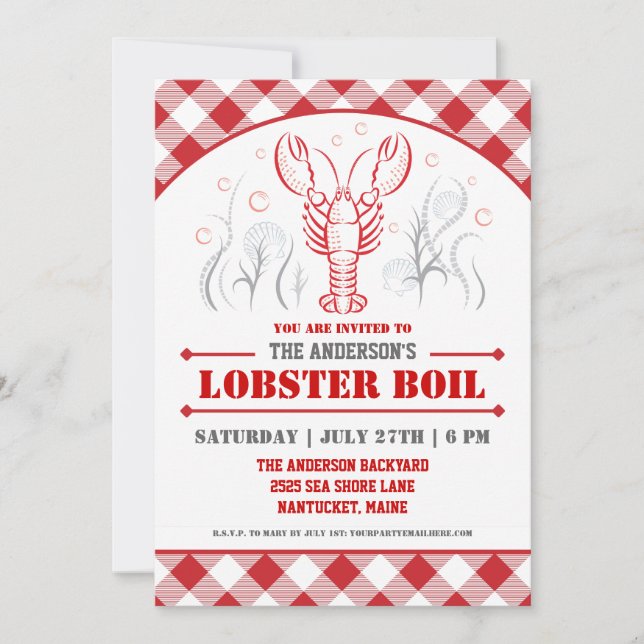 Invitation à un pique-nique d'ébullition de homard (Devant)