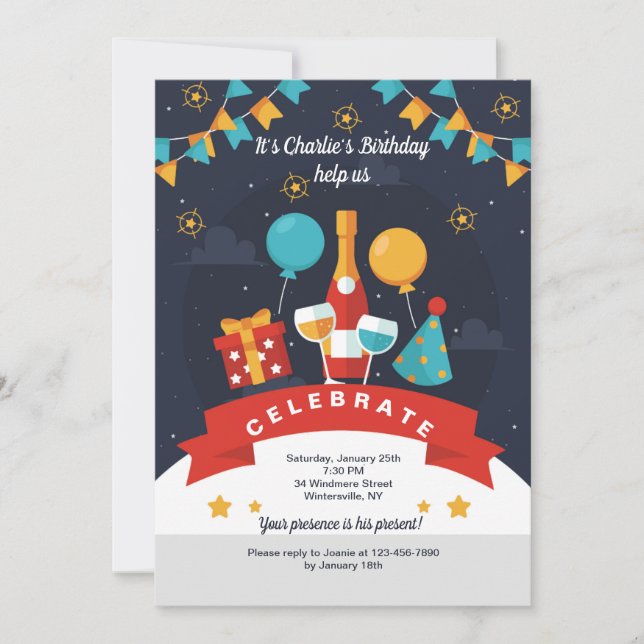 Invitation à un toast d'anniversaire (Devant)