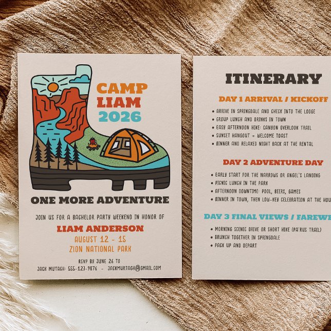 Invitation à un week-end de fête de bachelor campi (Créateur téléchargé)