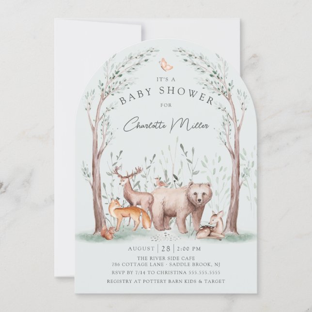 Invitation à une Baby Shower Animaux de la Forêt (Devant)