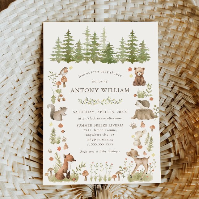 Invitation à une baby shower Animaux de la forêt d (Créateur téléchargé)