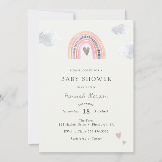 Invitation à une baby shower arc-en-ciel (Devant)