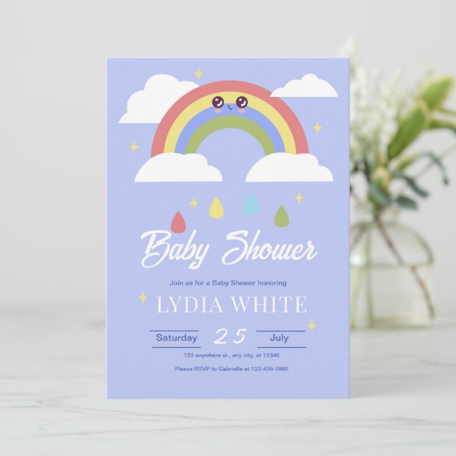 Invitation à une baby shower arc-en-ciel, bébé gar (Debout devant)