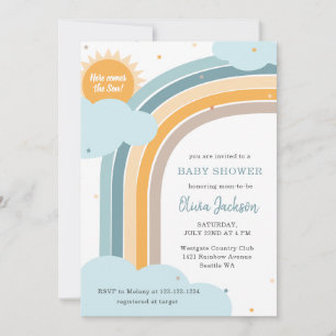 Invitation à une baby shower Arc-en-ciel, Soleil e