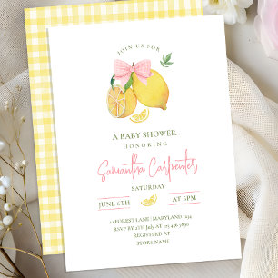 Invitation à une baby shower au citron avec un nœu