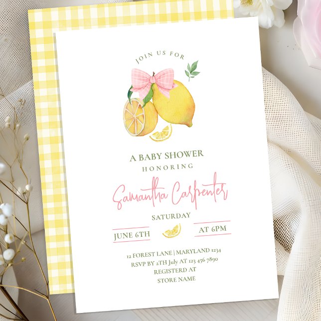 Invitation à une baby shower au citron avec un nœu (Créateur téléchargé)