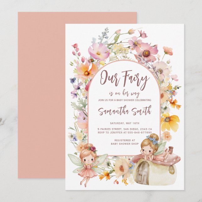 Invitation à une Baby Shower au Pays des Fées Ench (Devant / Derrière)