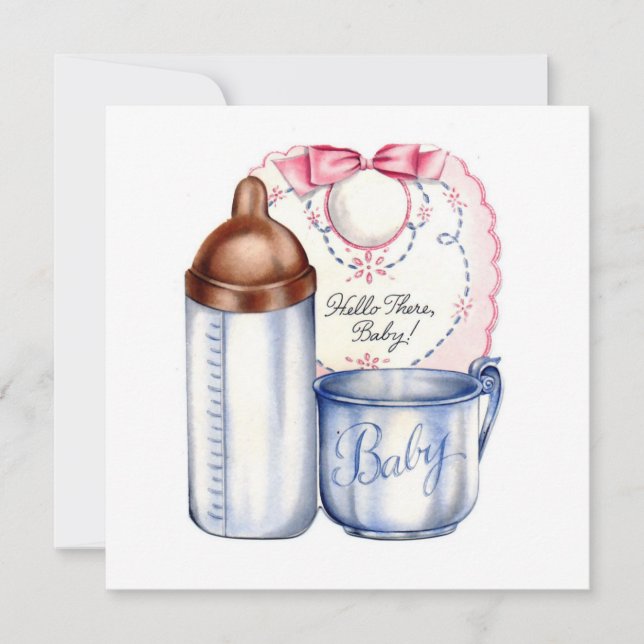 Invitation à une baby shower avec bavoir, biberon  (Devant)