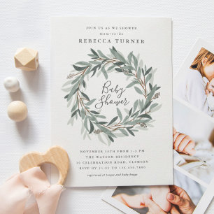 Invitation à une baby shower avec couronne rustiqu