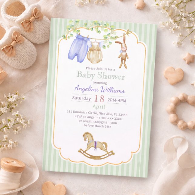 Invitation à une baby shower avec des dessins char (Créateur téléchargé)