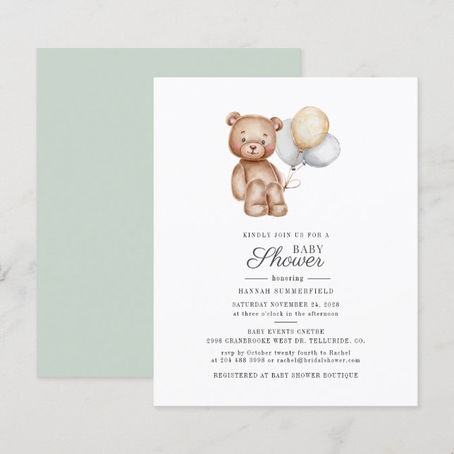 Invitation à une Baby Shower avec le Script Budget (Devant / Derrière)
