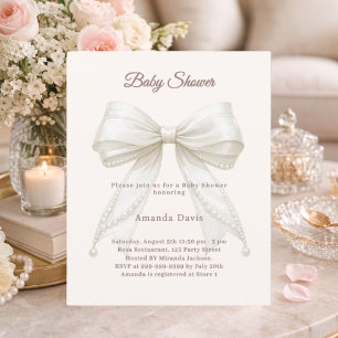 Invitation à une Baby Shower avec perles crème et 