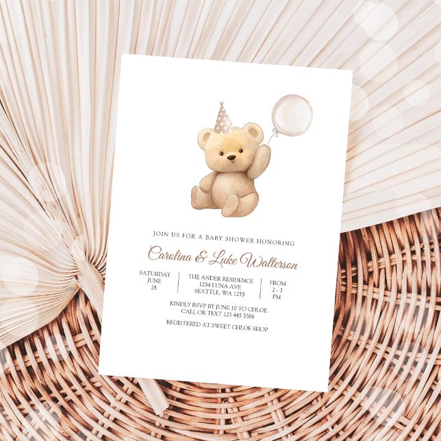 Invitation à une Baby Shower avec un adorable ours (Créateur téléchargé)