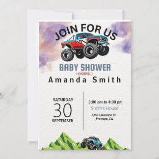 Invitation à une Baby Shower avec un camion monstr