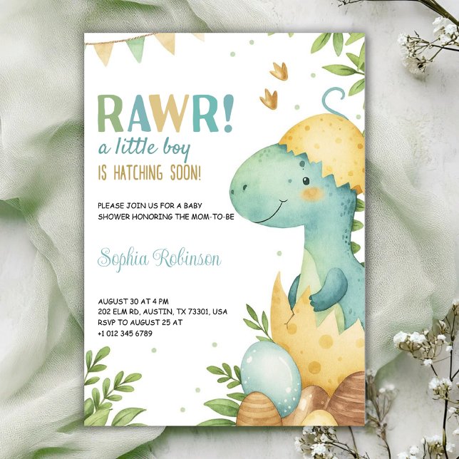 Invitation à une baby shower avec un dinosaure  (Créateur téléchargé)