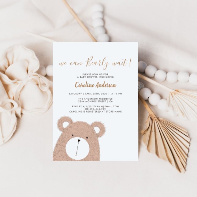 Invitation à une baby shower avec un ours en peluc (Créateur téléchargé)