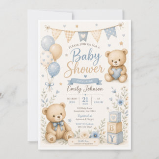 Invitation à une baby shower avec un ours en peluc