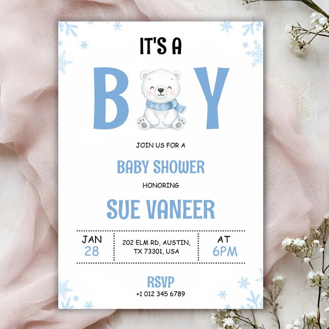 Invitation à une baby shower avec un ours mignon  (Créateur téléchargé)