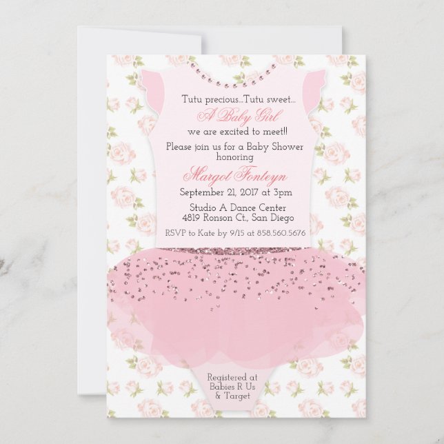 Invitation à une baby shower ballerine tutu (Devant)