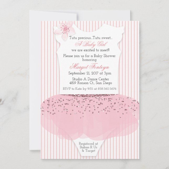 Invitation à une baby shower ballerine tutu (Devant)