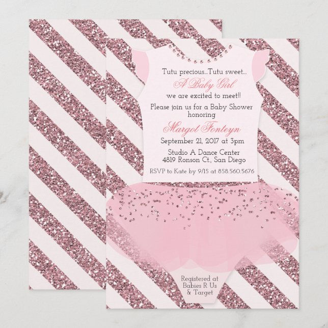 Invitation à une baby shower ballerine tutu (Devant / Derrière)