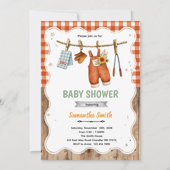 Invitation à une baby shower BBQ mixte (Devant)