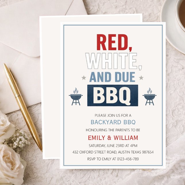 Invitation à une Baby Shower BBQ Rouge Blanc et Bé (Créateur téléchargé)