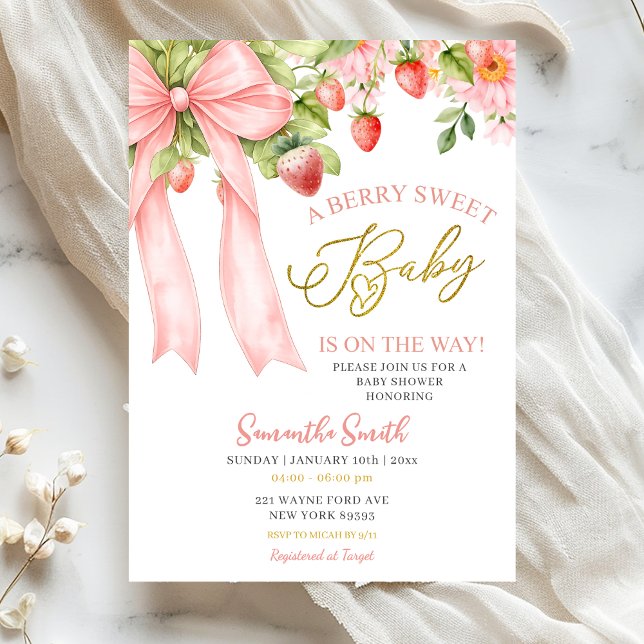 Invitation à une Baby Shower Bébé Fille aux Fraise (Créateur téléchargé)