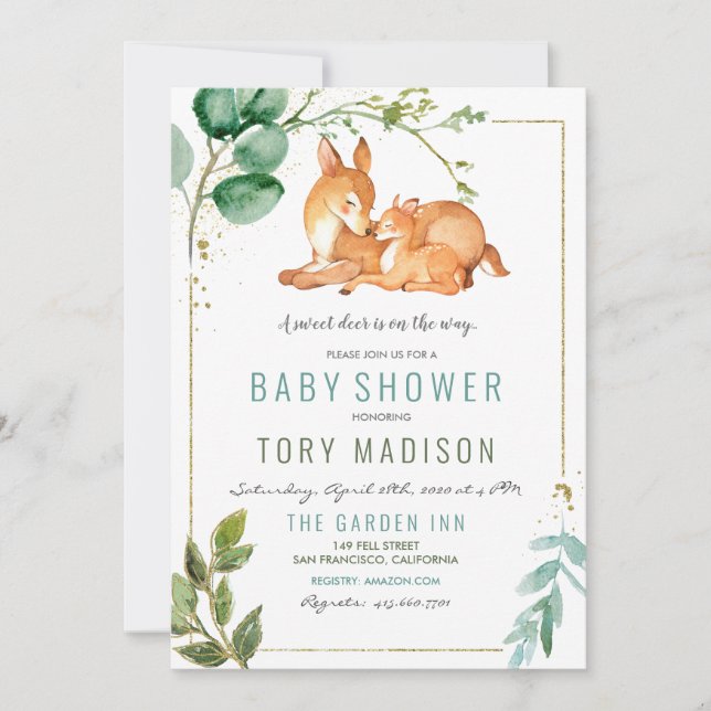 Invitation à une baby shower Cerf (Devant)