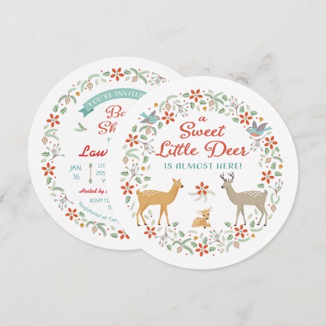 Invitation à une Baby Shower Cerf de Forêt (Devant / Derrière)
