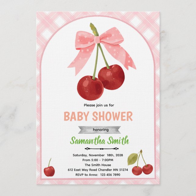 Invitation à une baby shower Cerise   (Devant)