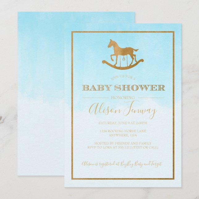 Invitation à une Baby Shower Cheval à Bascule (Devant / Derrière)