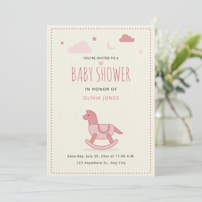 Invitation à une baby shower Cheval à Bascule, Bab (Debout devant)