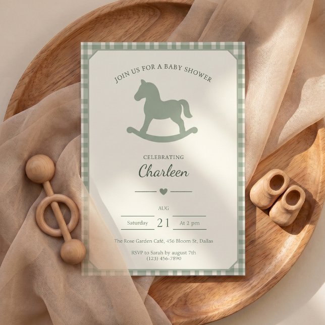 Invitation à une Baby Shower Cheval à Bascule Vert (Baby Shower Invitation Sage Green Rocking Horse)