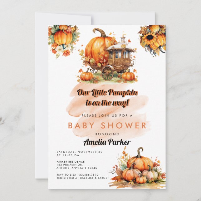Invitation à une baby shower citrouille (Devant)