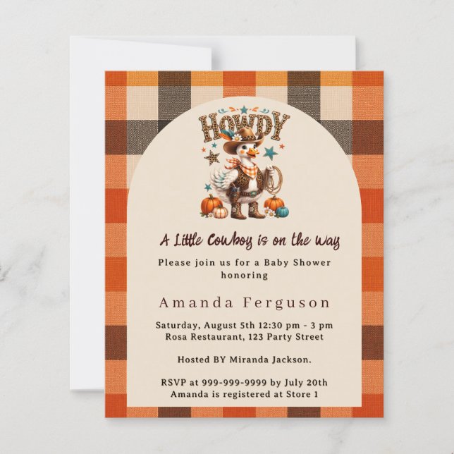 Invitation à une baby shower Cowboy automne wester (Devant)