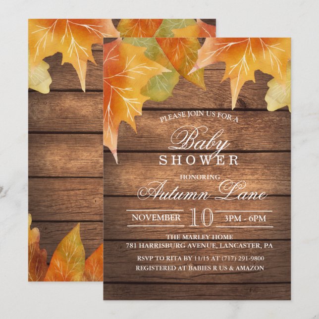 Invitation à une baby shower d'automne (Devant / Derrière)