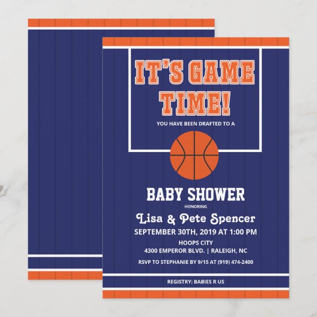 Invitation à une baby shower de basketball (Devant / Derrière)