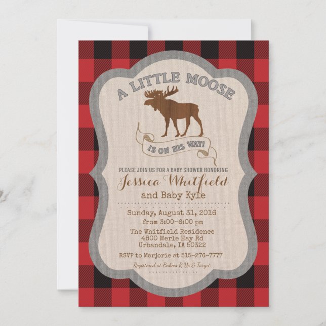Invitation à une baby shower de bébé élan (Devant)