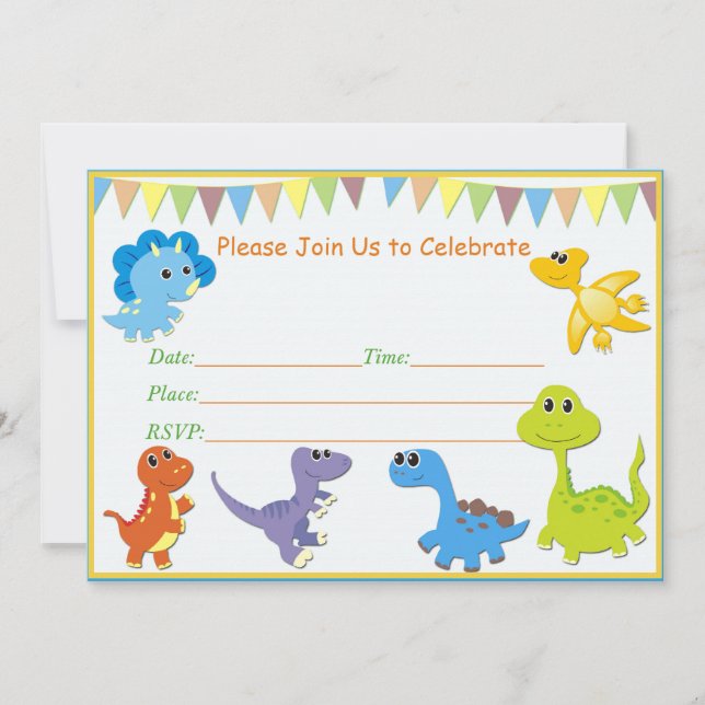 Invitation à une baby shower de dinosaures (Devant)