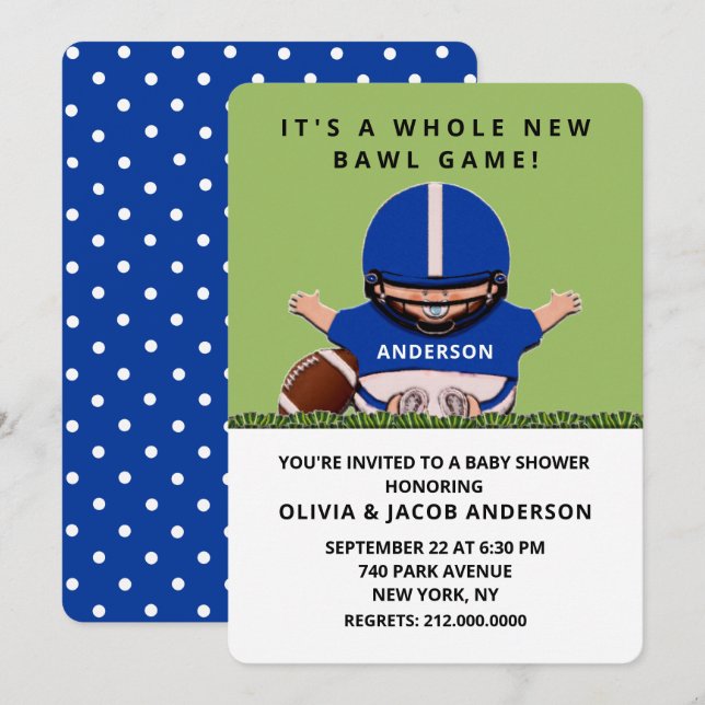 Invitation à une baby shower de football (Devant / Derrière)