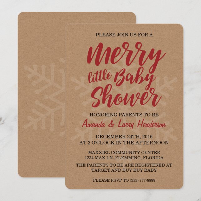 Invitation à une baby shower de Noël (Devant / Derrière)