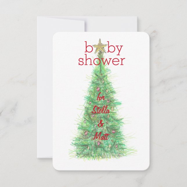 Invitation à une Baby Shower de Noël - Fille ou Ga (Devant)