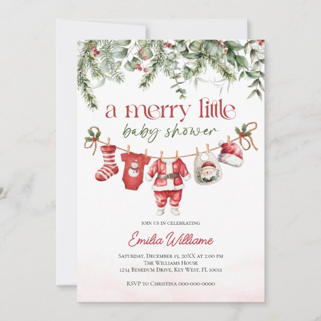 invitation à une baby shower de noël une petite fê (Devant)